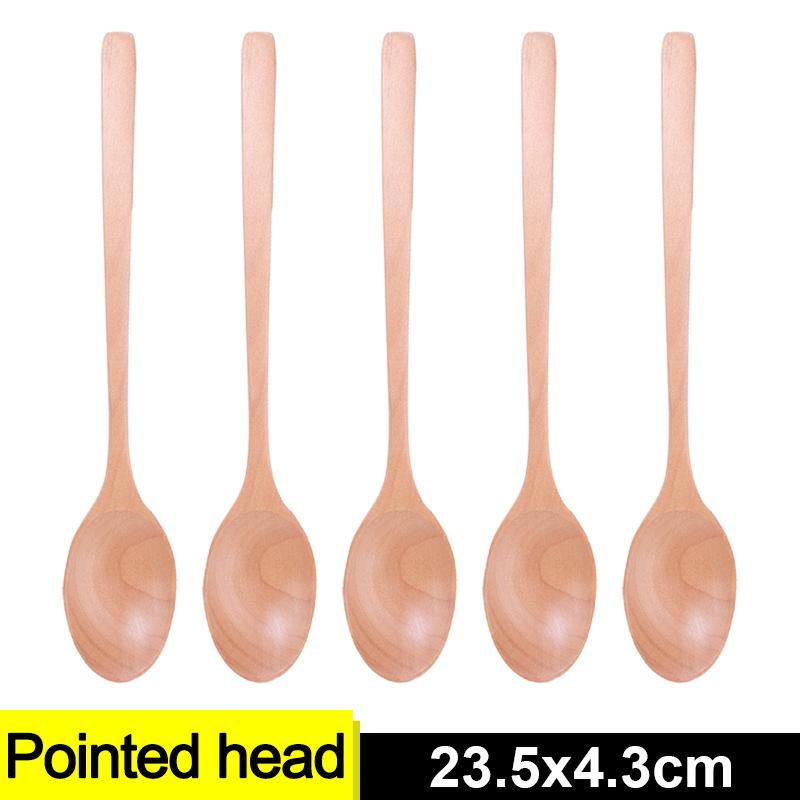 1/10pcs Long Hand Wooden Spoon Wood Soup Scoop Kitchen Cooking Stirring Spoons Dessert Honey Coffee Stir Teaspoons Tableware Set
