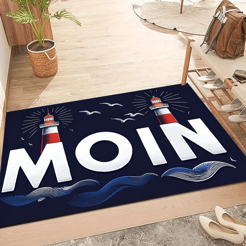 

Nautical Moin Lighthouse Door Mat, Navy Blue Non-Slip Indoor Rug for Entryway Bathroom Kitchen, Soft Washable Welcome Carpet 40x60cm