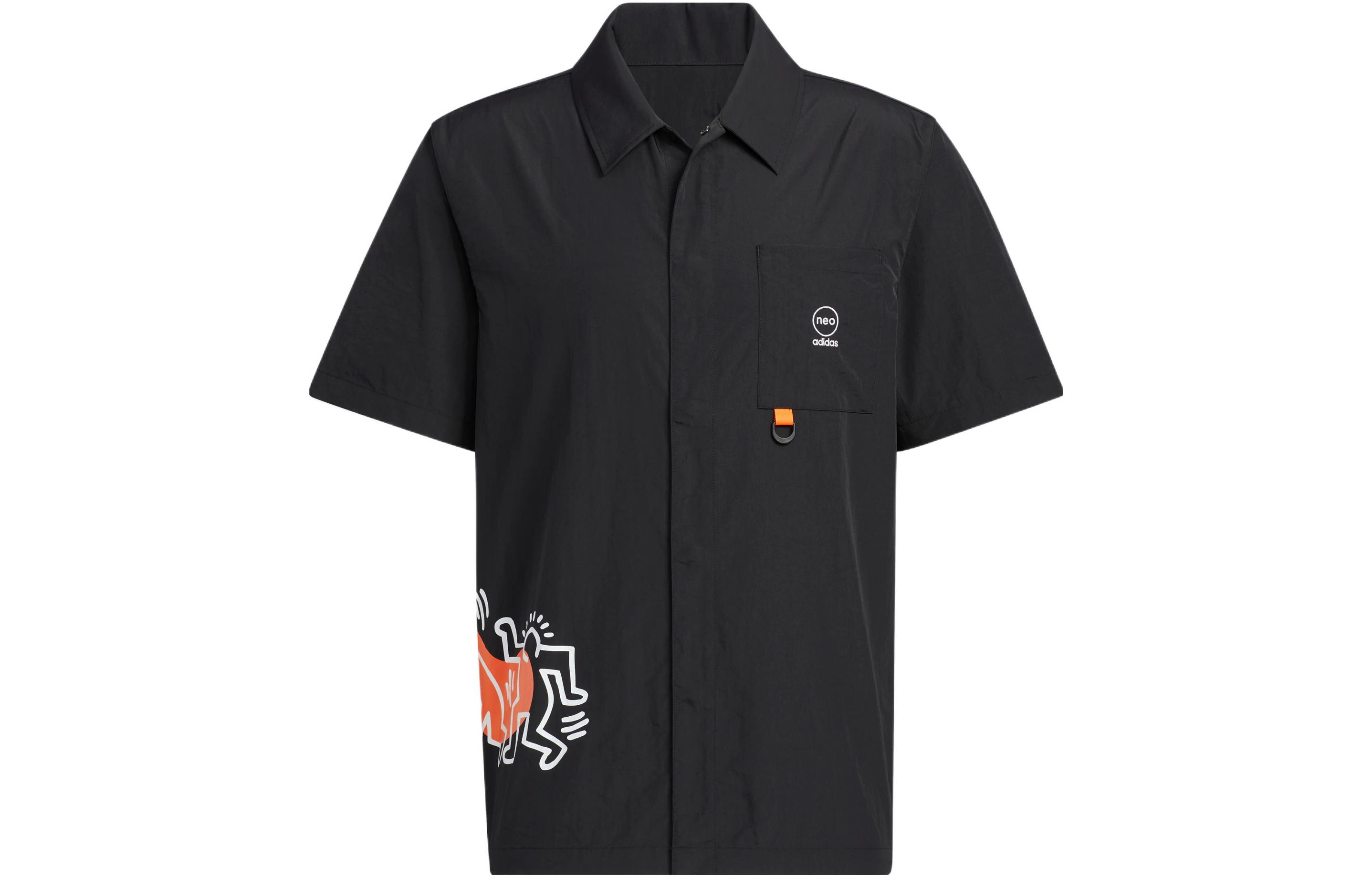 Adidas X Keith Haring Keith Haring Shirts Unisex Black Lapel Moderate Shirt HD7260 S