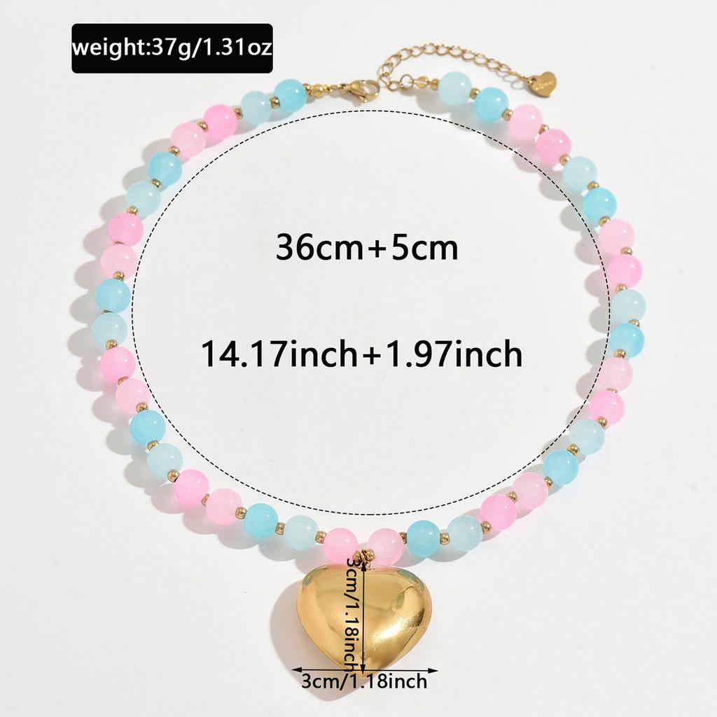 Bohemian Heart Necklace For Women With Glass Beads Summer Beach Vacation Accessory