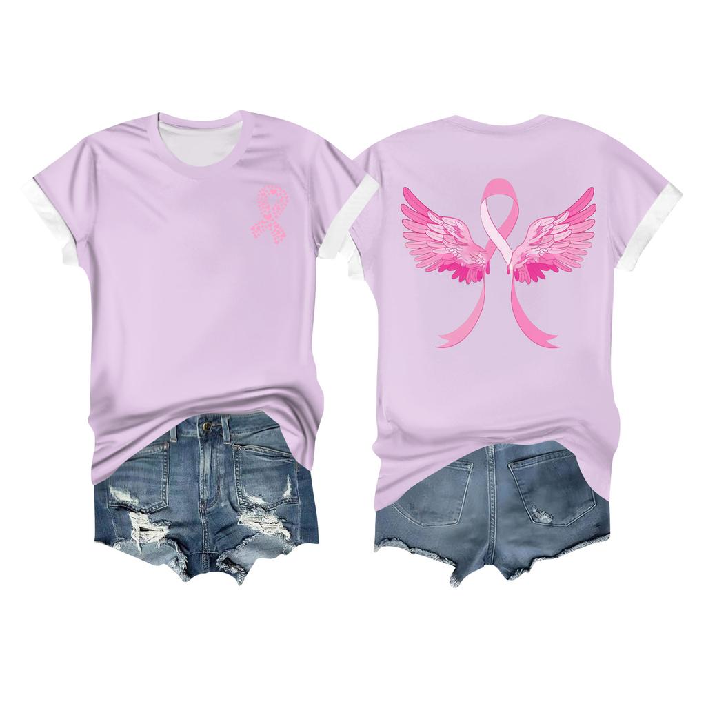 Women's Breast Ribbon Printed Casual Short Sleeve