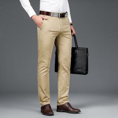 Men's Spring and Autumn Slim Fit Elastic Business Casual Pants, Comfortable Straight Leg Breathable Plus Size Suit Pants