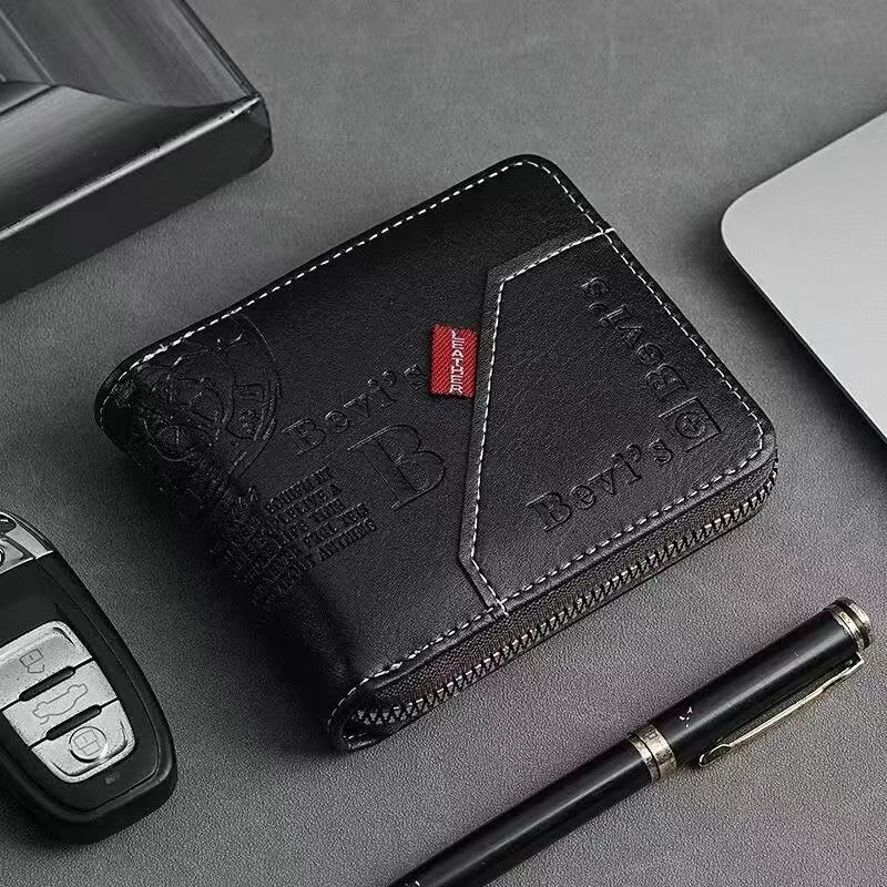 

Трендовий гаманець чоловічий з комбінованої шкіри, модний, повсякденний, короткий, ретро, гаманець для карток, монетниця, великої місткості, затискач для грошей чорний