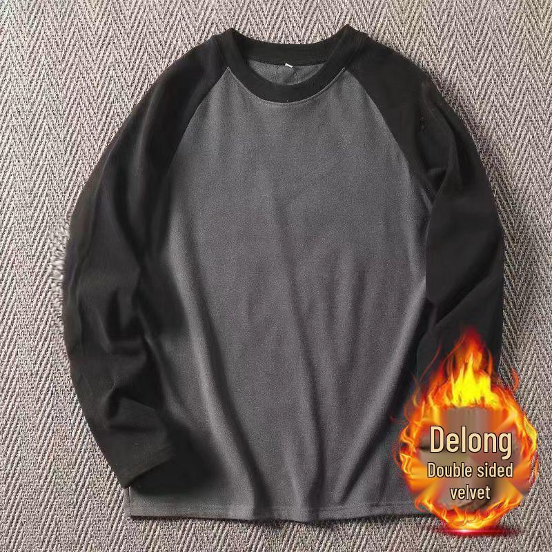 Herren Slim Fit Deutsches Samt Raglanärmel Shirt - Rundhalsausschnitt, Warm Herbst/Winter, Kontrastfarben, Trendmarke.