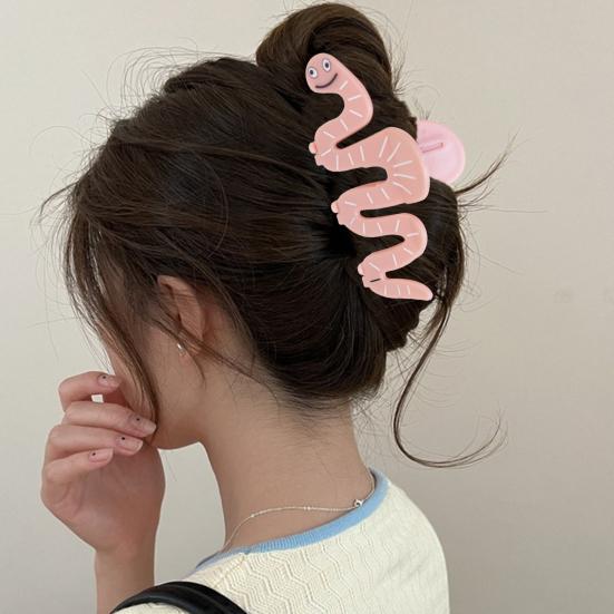 Hair Claw Pink Plastic Smile Face Hairpin Snake Shape Anti-slip Teeth Back Head Shark Hair Clip Hair Accessory