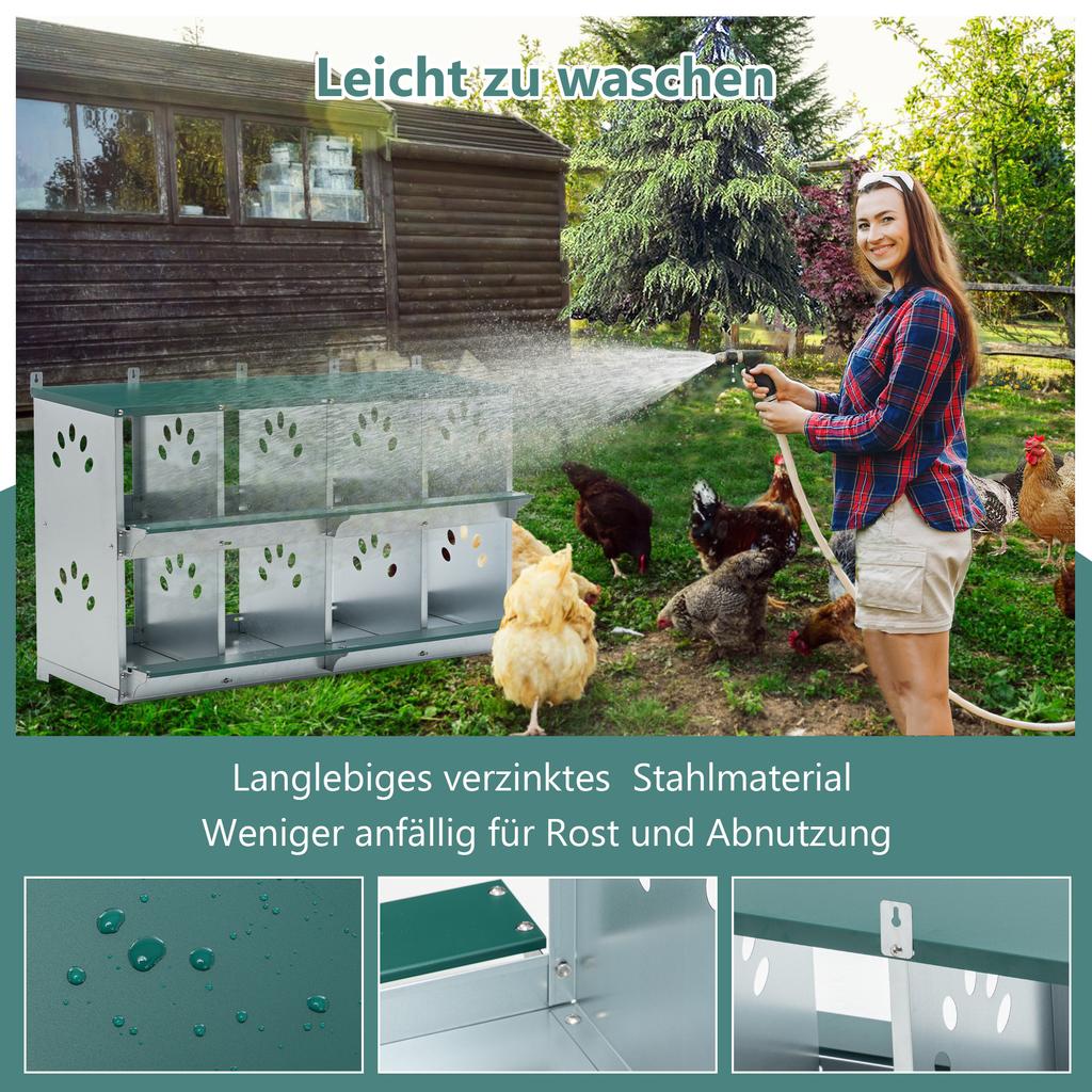 8-Compartment Chicken Nesting Boxes for Egg Laying, Metal Poultry Nesting Box for Wall Mounting, Coarsely Ventilated Chicken Coop Box