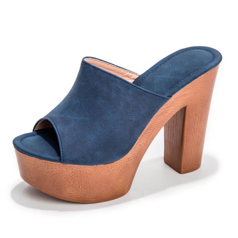 Fashion Wooden Slippers women platform sandals microfiber flip flops plus size 36-43 slides wood chunky super high heels shoes women2025