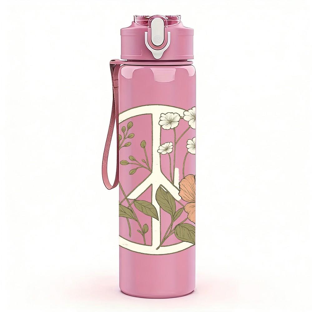 1PC Wreath Wildflower Art 750ml Color Plastic Sports Water Bottle Leakproof Flip Straw Lid Suitable for Sports Office Home Use