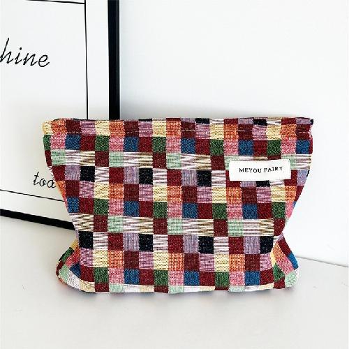 Retro Plaid Makeup Bag for Women Multicolored Plain Cosmetic Case Women Travel Organizer for Skincare Essentials Case