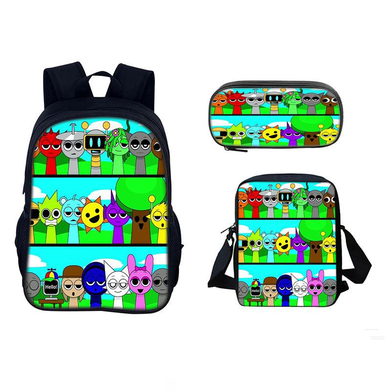 Rhythm Box Sprunki Student School Bag Backpack Backpack Three-Piece Set