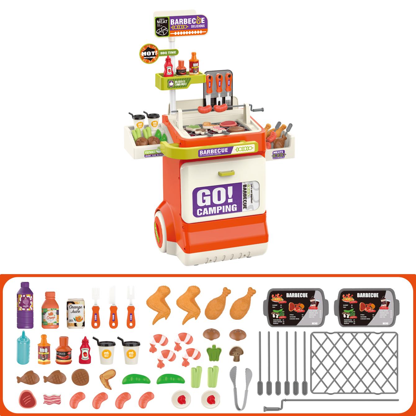 

Children s role-playing simulation barbecue grill toy BBQ set, barbecue and skewer food trolley