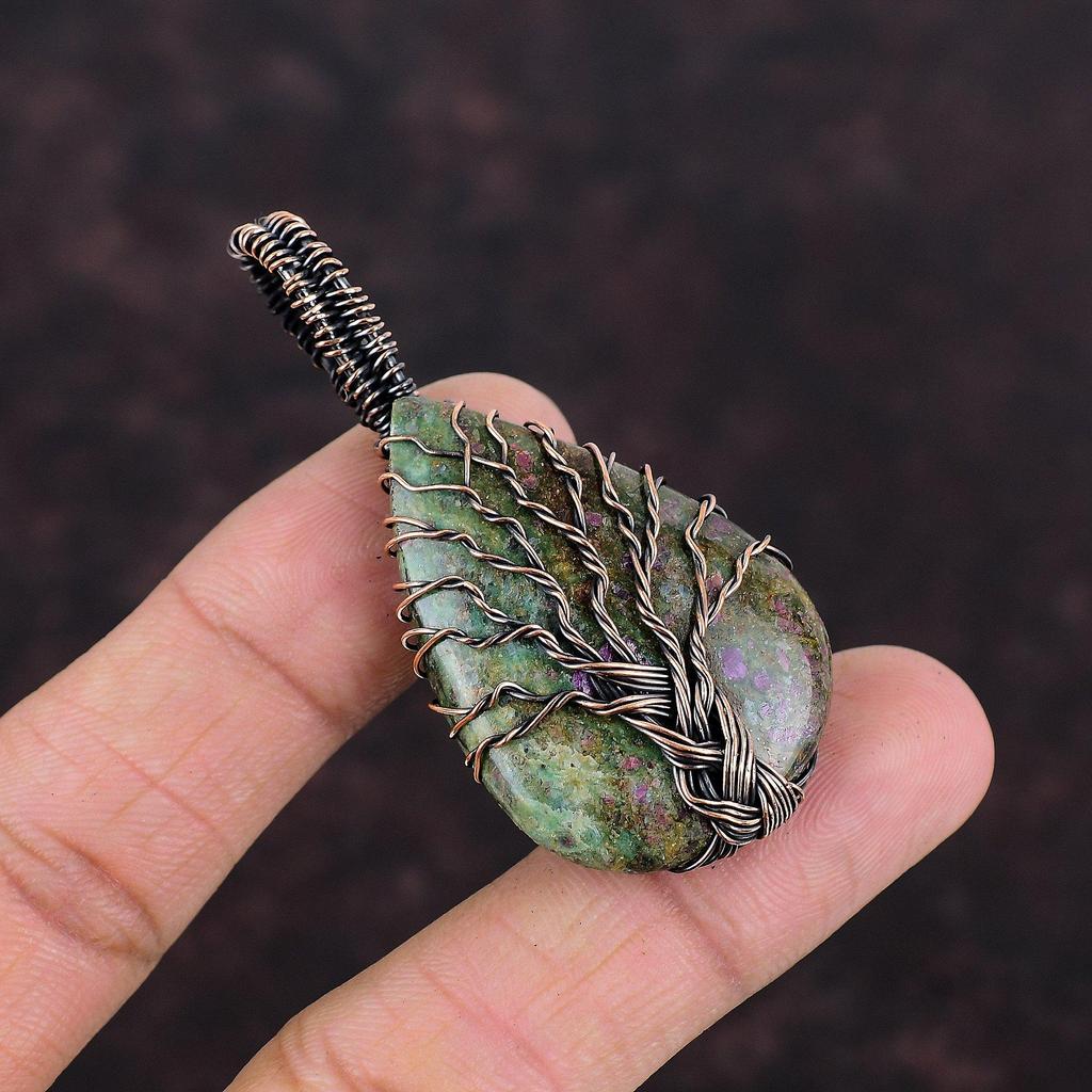 Tree Of Life Ruby Fuchsite Pendant Copper Wire Wrapped Pendant Tree of Life Jewelry Handmade Pendant Gift For Mother Gemstone Copper Jewelry
