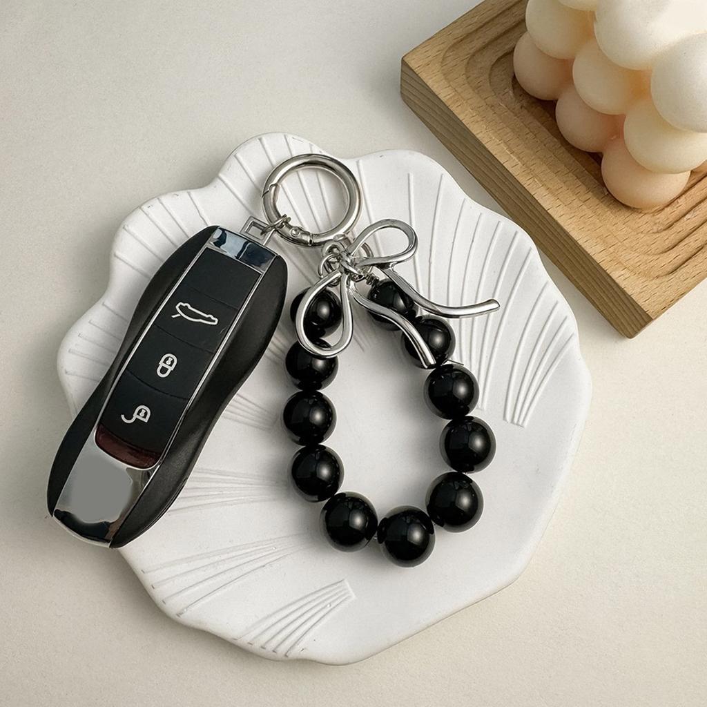 Handmade Beaded Key Chain with Bowknot Keychain Phone Charm Bag Pendant Keyring Ornament for Wallet Purse Backpack