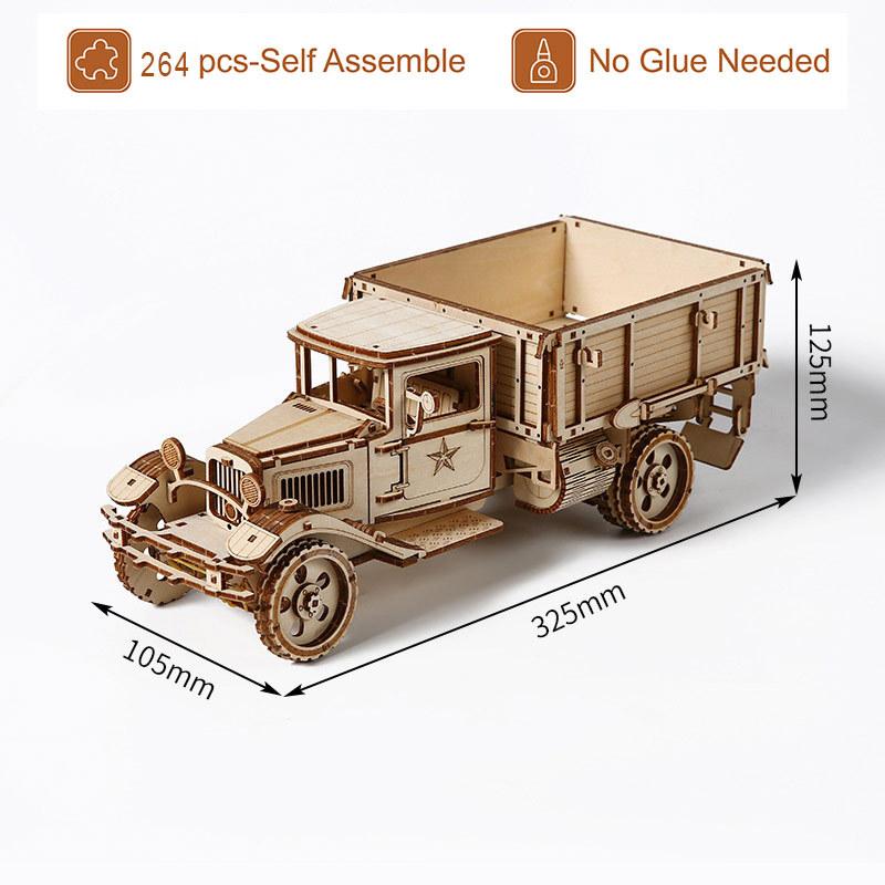 3D Wooden Puzzle Movable Engineering Transport Vehicle Assembly Truck Car Auto Truck Model DIY Toys Decoration Gift for Kids Adults