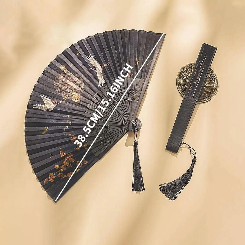 1pc-Chinese Vintage Style Folding Fan Silk Handheld Fan Foldable Bamboo Framed Decorative Folding Fans for  Wedding Party