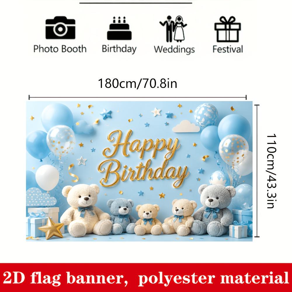 Teddy bear-themed birthday celebration background, suitable for family gatherings and party decorations