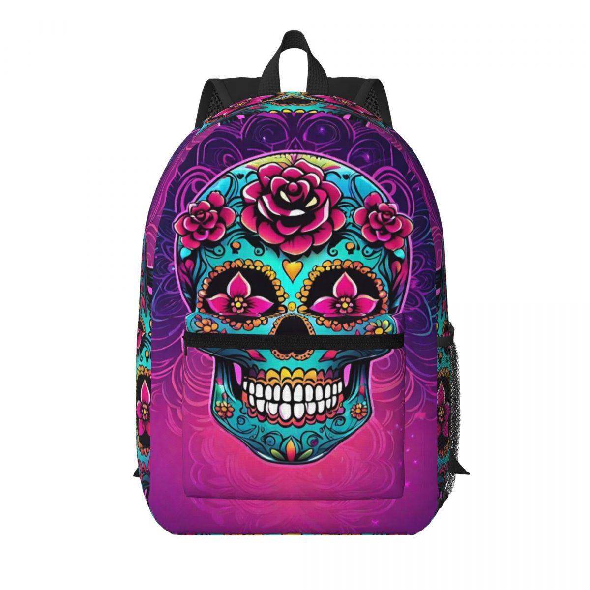 Mexicaanse Suikerschedels En Bloemen Rugzak Dagrugzak Grote Capaciteit Kinder Boekentas Schooltas Schoudertassen voor Mannen Vrouwen One Size black
