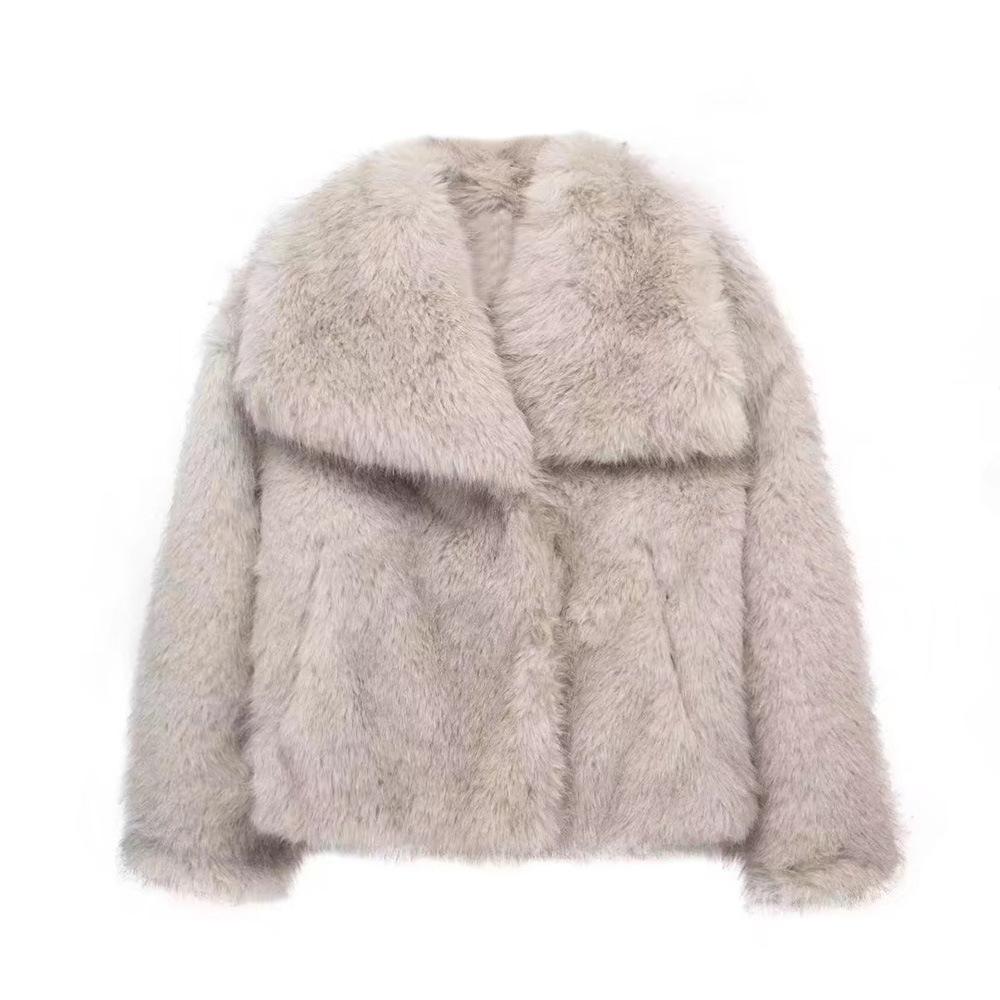 Women's Faux Fur Coat Autumn Winter 2026 Plush Wool Coats and Mixtures Outerwears Fashio Long Sleeve Warm Fur Coat