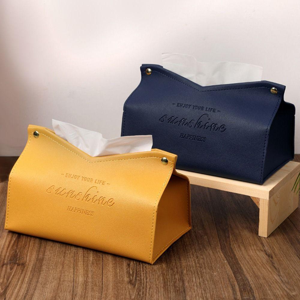 Leather Tissue Case Napkin Holder Storage Container Car Tissue Box Solid Color Minimalist Home Living Room Decoration