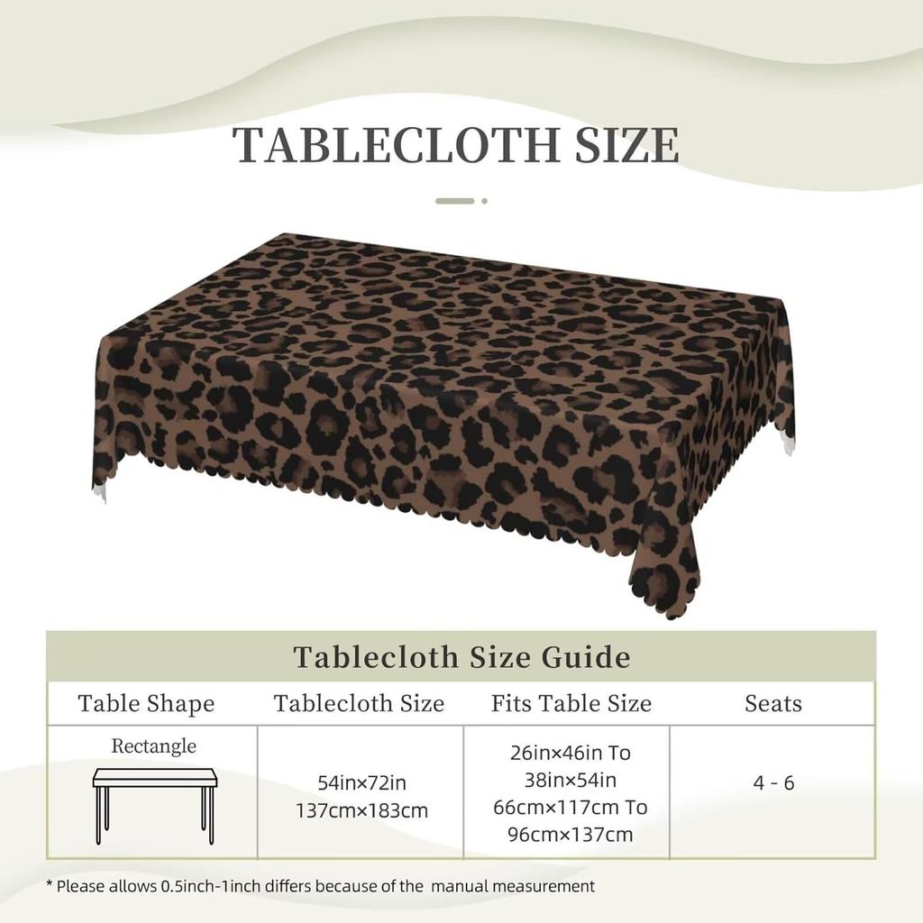 Leopard Print Tablecloth, Brown Black Cheetah African Wild Animal Texture Rectangular Washable Cover