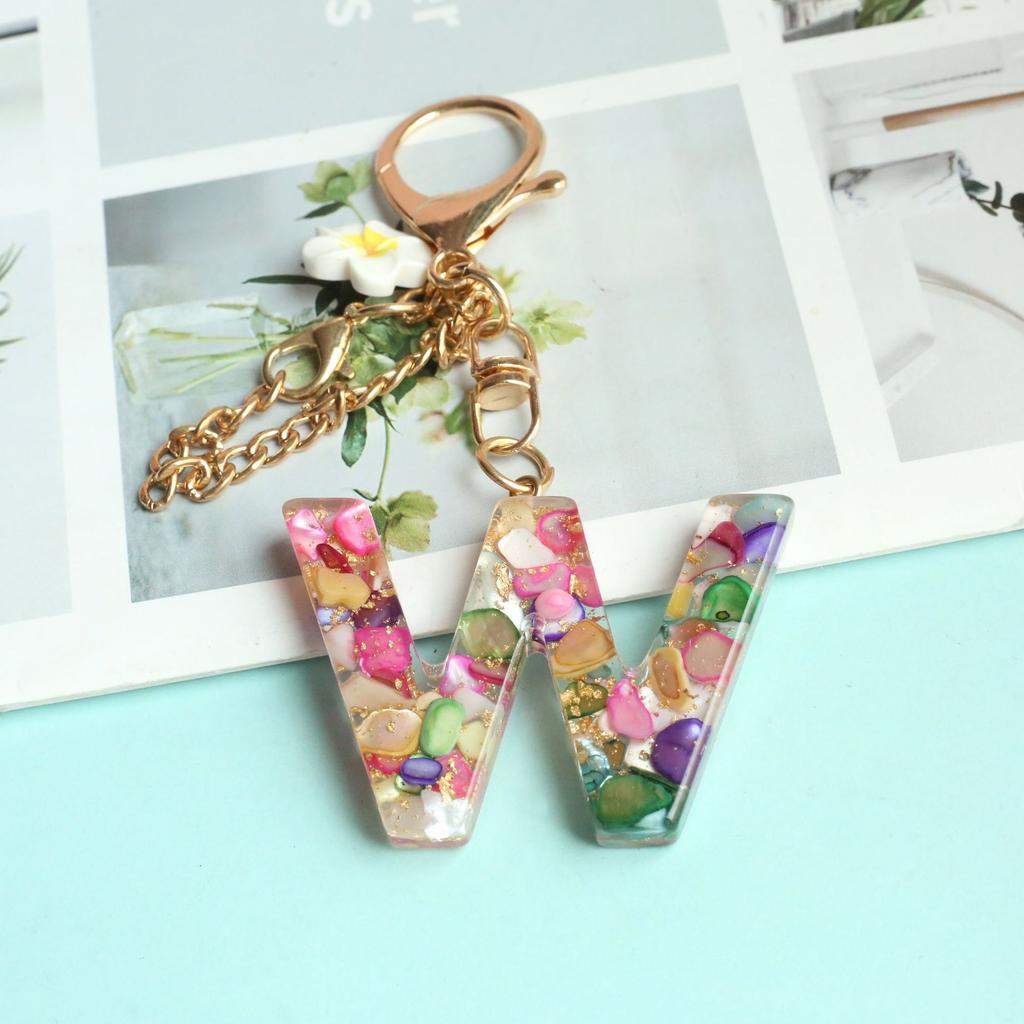 Dried Flower Letter Crystal Epoxy English Pendant Women'S Bag Key Chain