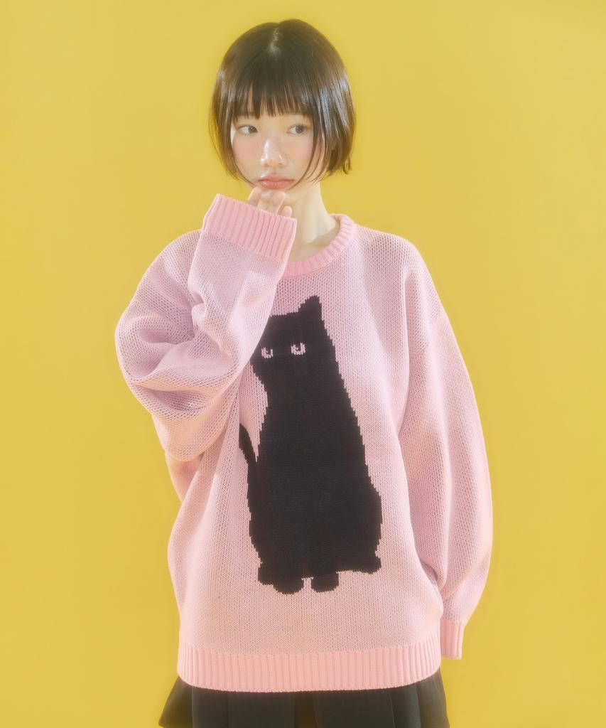 VIDEO JOCKEY Black Cat Knit Sweater [4 Colors]