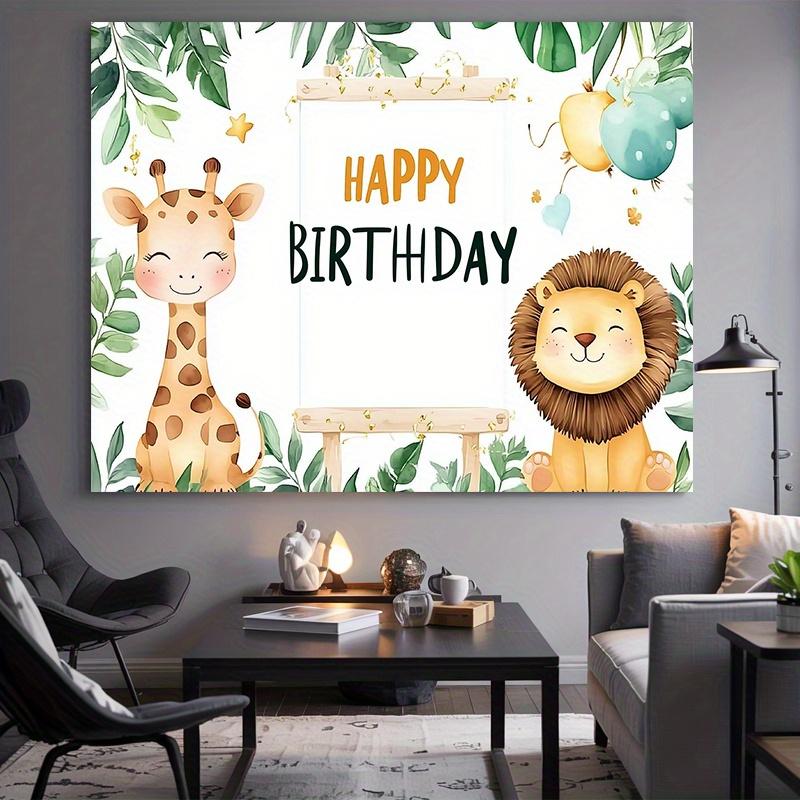 Party Backdrop Jungle Safari Cartoon Giraffe Lion Balloons Festive Celebrations Photo Booth Decor Birthday Party Decor