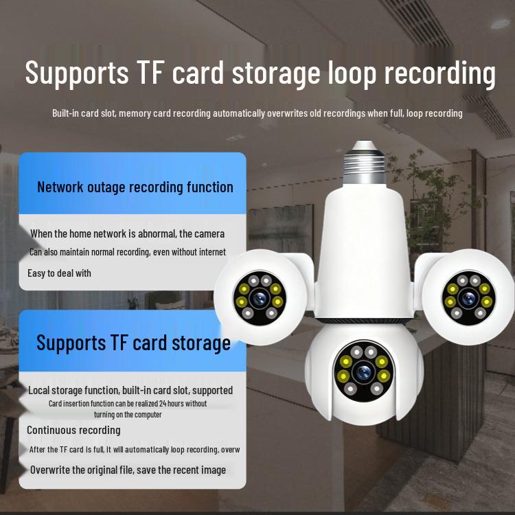 V380 Smart Lamp Holder Camera: Indoor HD 3-Eye Surveillance with Mobile Remote Control.