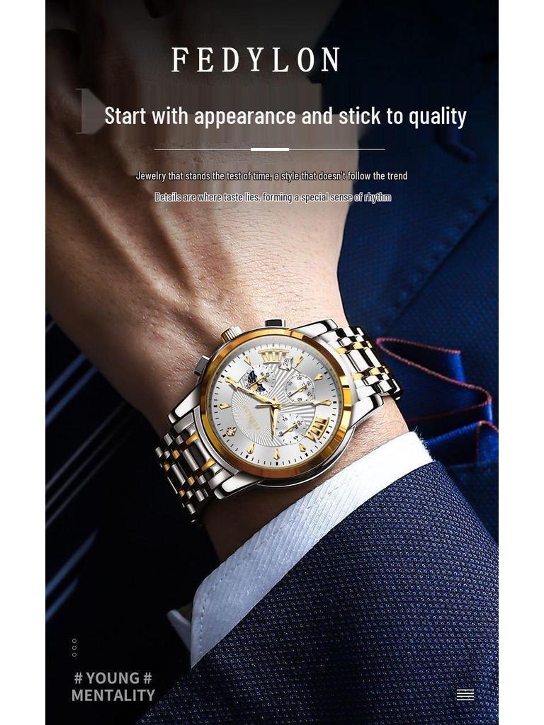 Fortilon Swiss Fully Automatic Men's Skeleton Watch - Waterproof, Luminous, Calendar-Equipped Business Timepiece