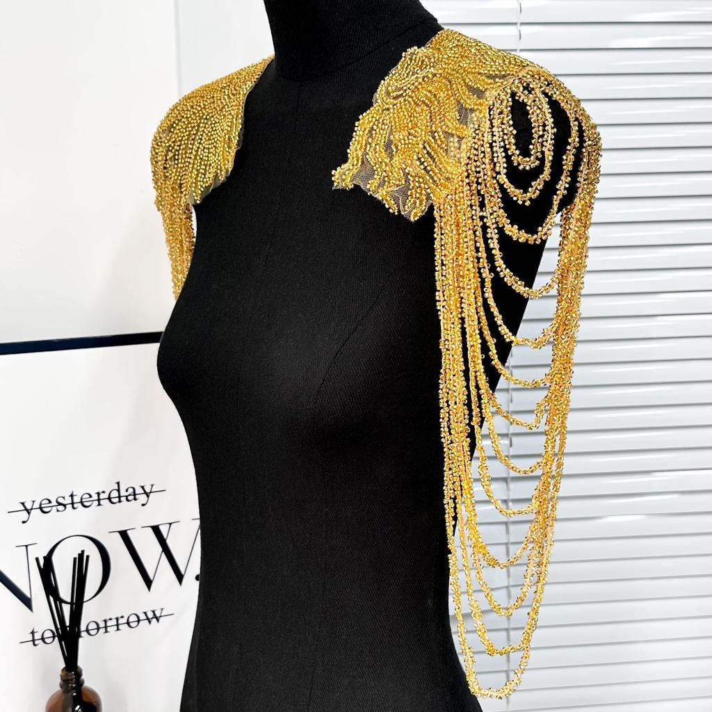 Solid Color Beads Fringed Shoulder Clothing Accessories Retro Gorgeous European And American Dresses Wedding Clothing Accessories Shoulder Chain
