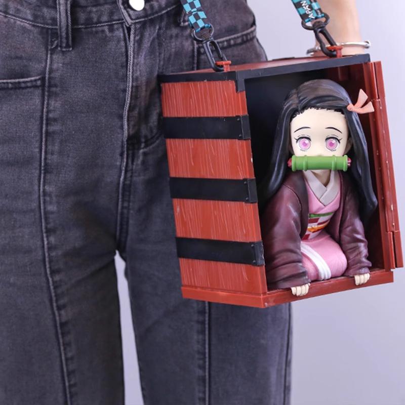 22cm Cartoon Demonslayer Popcorn Bucket Kamado-Nezuko Kneeling Doll Hand-Made Model Beautiful Girl Large Trend Ornaments Toy Gif