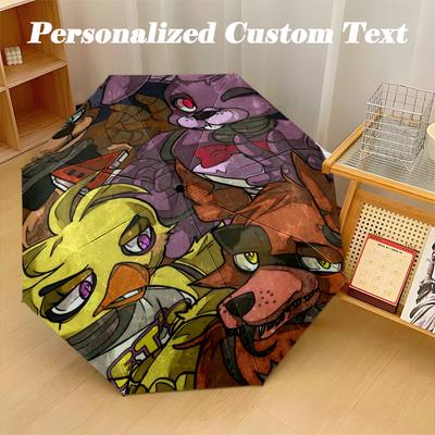 Windproof Folding Umbrella, 8‑Rib Auto Open Close Five Nights At Freddy’s Umbrella for Rain Sun Protection