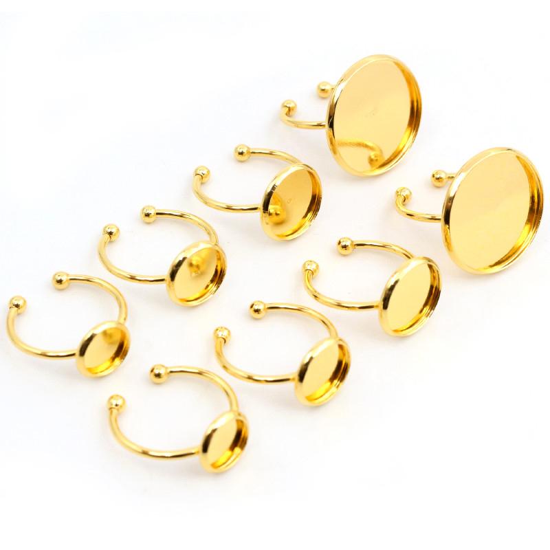 10pcs 6 8 10 12 14 16 18 20mm Stainless Steel Gold Plated Adjustable Ring Settings Blank Base,Fit 6-20mm Glass Cabochons Buttons