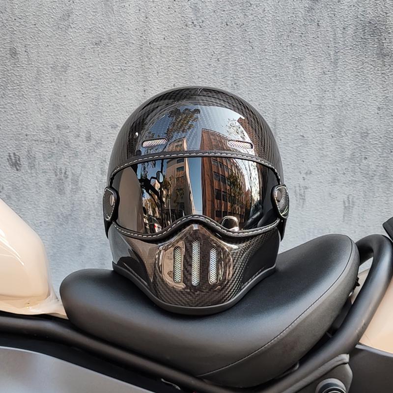 ORZ Retro Motorcycle Helmet Carbon Fiber/Fiberglass Material Cruising Devil Knight Heavy Motorcycle Full Helmet 801 M-XL