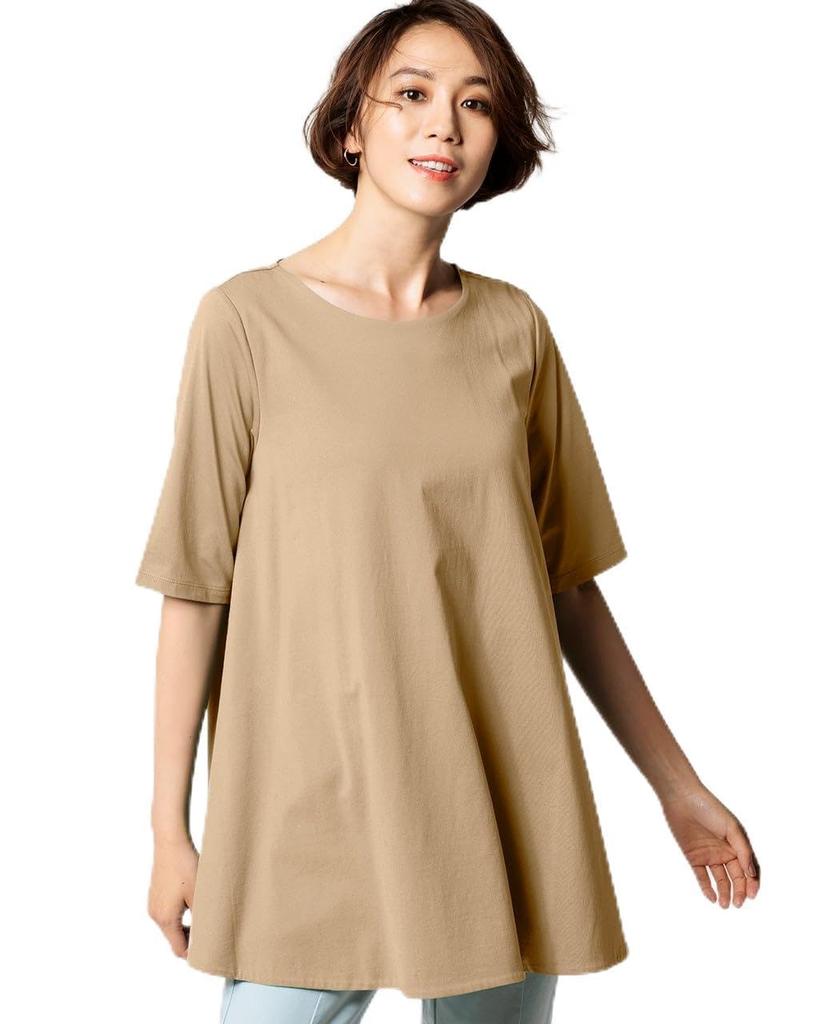 Declasse Fine Flared Sleeve Size Beige Women's A-Line 5/8 T-Shirt, 12833,