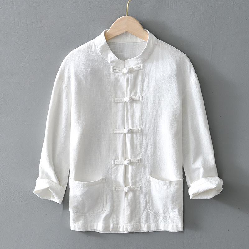 2025 Men's Chinese Style Cotton Linen Long Sleeve Tang Suit Hanfu Shirt, Plus Size Loungewear