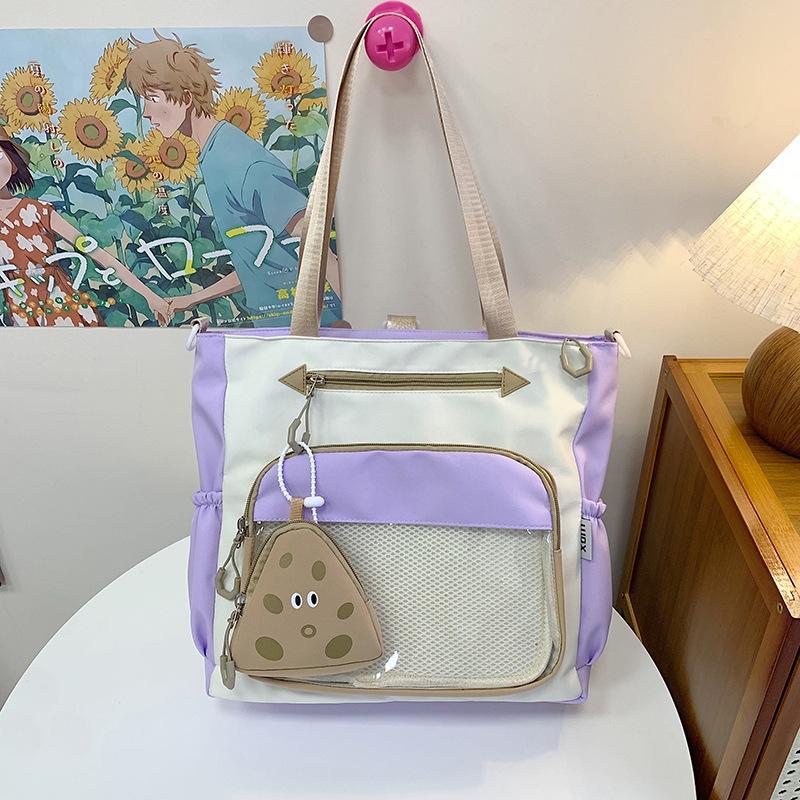 New Two-dimensional Girl Shoulder Bag Contrasting Color Splicing Primary and Secondary School Students Cute Class Make-up Storage Bag