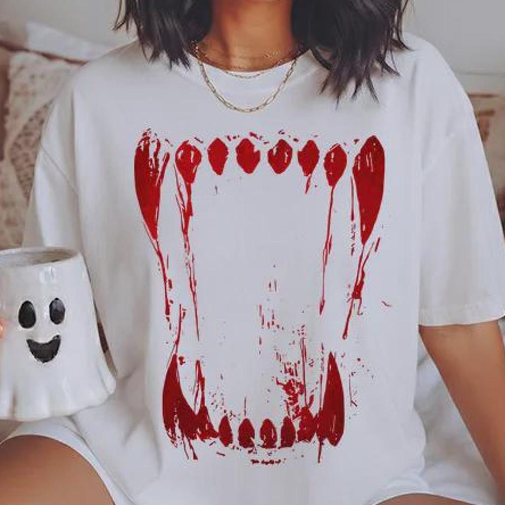 Comfort Colors® Bloody Ghost Fangs Shirt, Dripping Blood Halloween Tee, Creepy Gothic Horror Graphic, Scary Halloween Gift