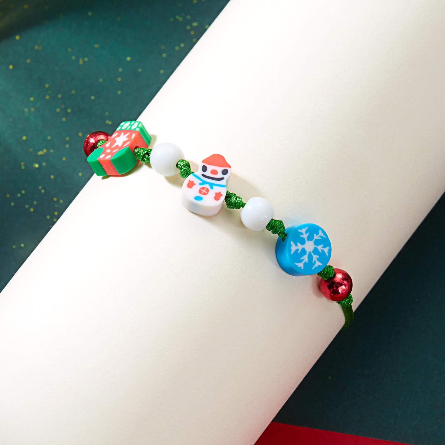 

Christmas Colorful Polymer Clay Beaded Bracelet for Women Cute Cartoon Santa Claus Snowflake Elk Xmas Tree Bracelets Jewelry