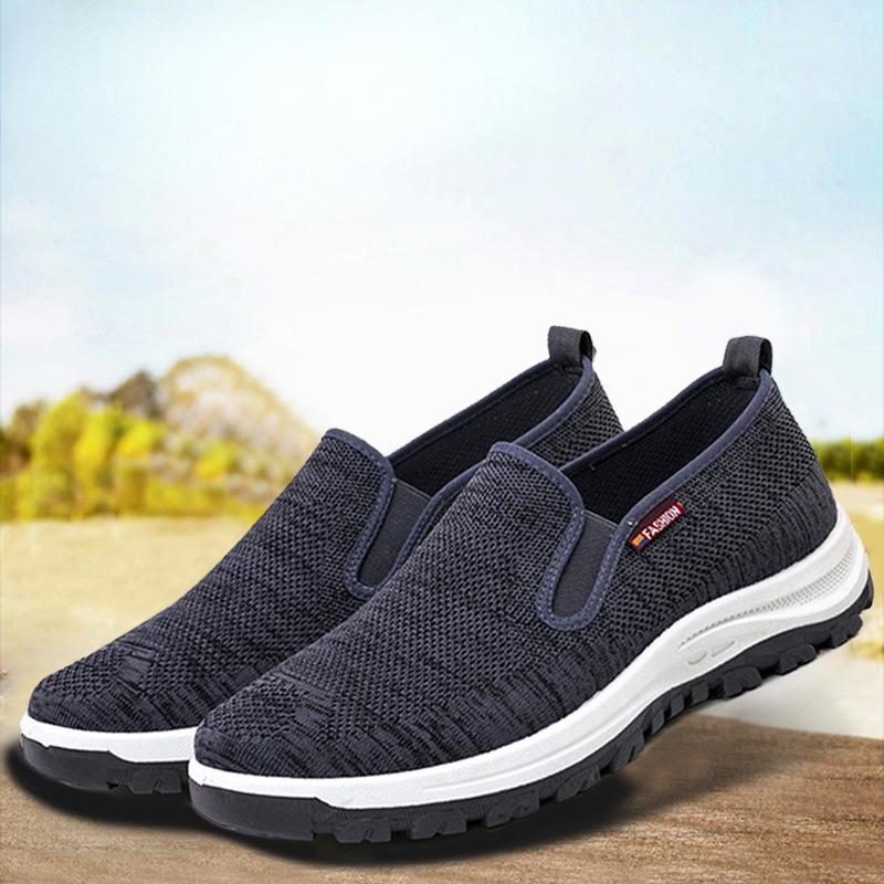 New Summer Men's Shoes Flying Woven Slip-on Shoes Men's Breathable Mesh Tide Shoes Outdoor Sneakers Casual Shoes