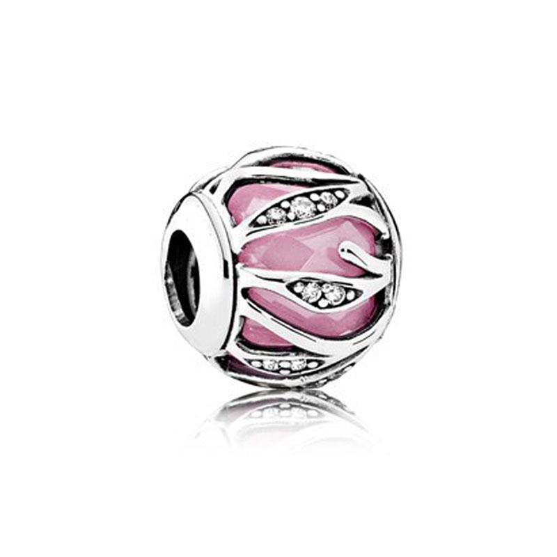 925 Silver rose pink ribbon bow Charm Purple Bead perfume Pendant Fit Original Bracelet Jewelry Earring DIY Making Gift boy girl