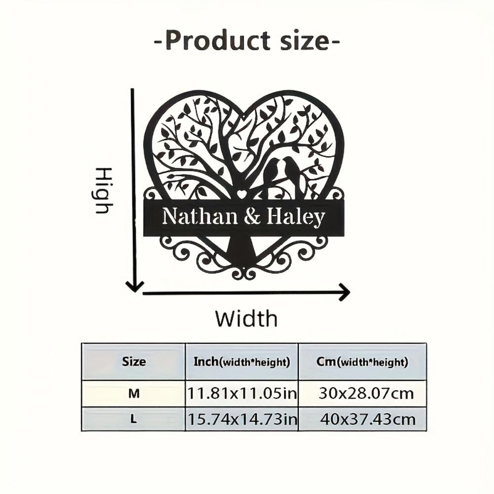 Personalized Heart Metal Wall Art Couple Names Engraved Love Decor Reusable Removable 11.81 11.05in