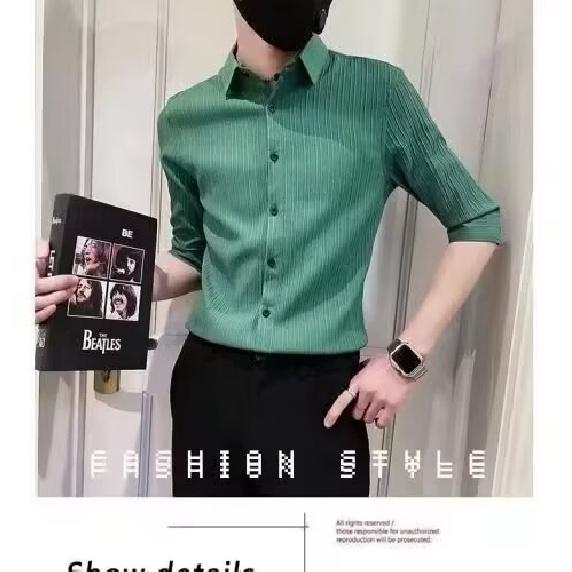 Yapi Youth Personality Internet Celebrity V-Ausschnitt-Shirt mit mittellangen Ärmeln für gutaussehende Männer, Slim Fit Casual Stehkragen Hooligan Handsome Shirt