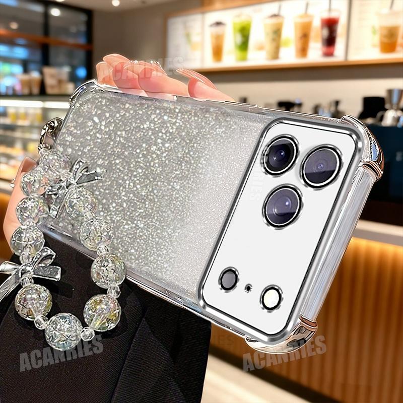 Luxury Star Lanyard Wrist Strap Plating Glitter Shockproof Silicone Case For Iphone 17 Pro Max Air 17pro Iphone17 Back Cover