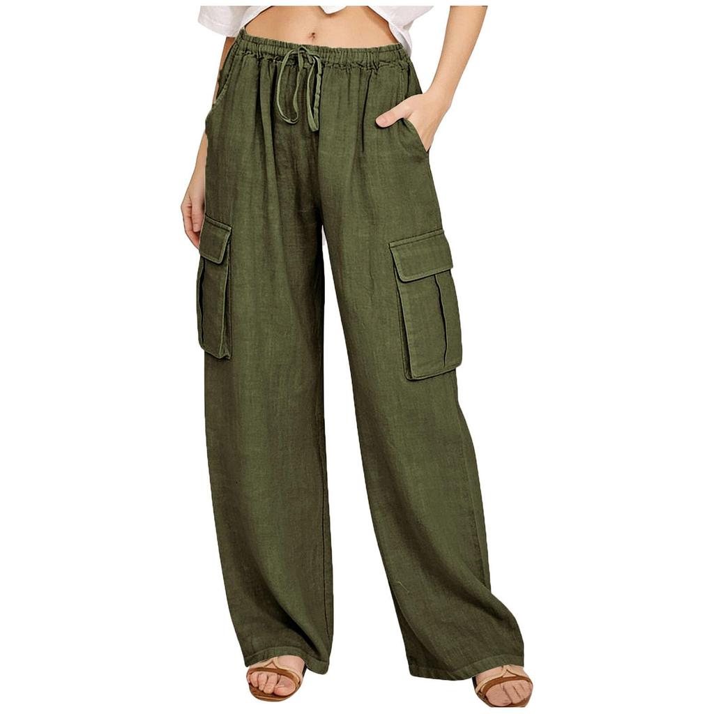 Pantaloni Casual da Donna a Gamba Dritta con Vestibilità Larga, Tasche, Coulisse in Vita e Design Rilassato
