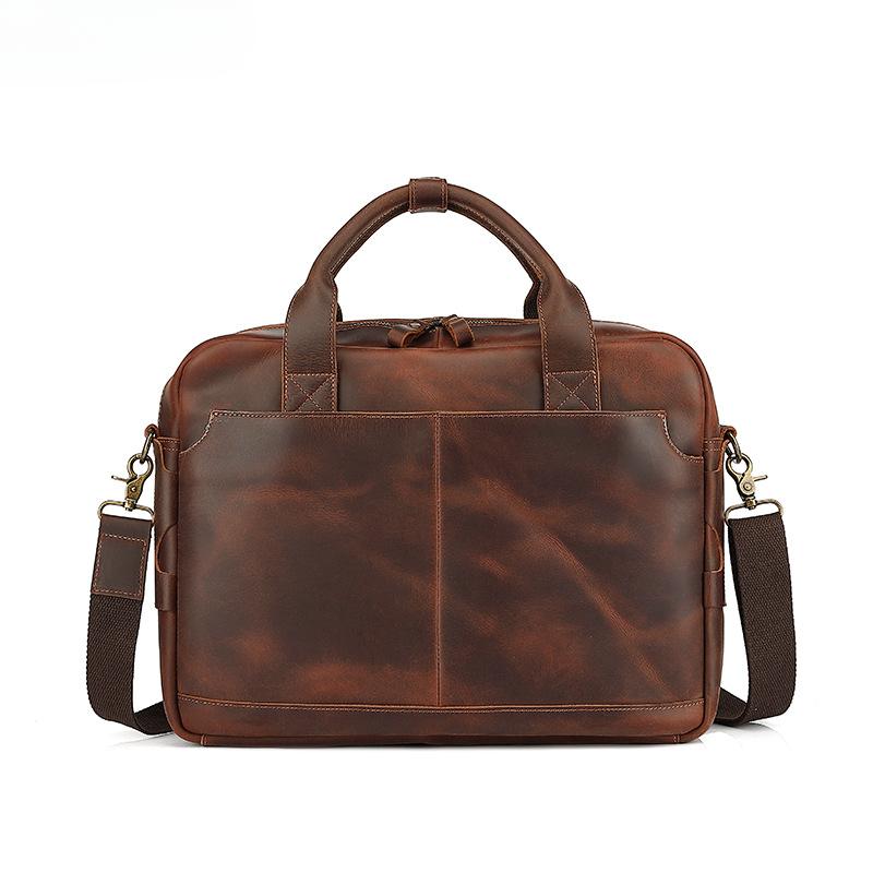 Briefcase Man Retro Computer Hand Bill Shoulder Wrap Pure Top Layer Crazy Horse Leather Waterproof Travel Crossback Bag