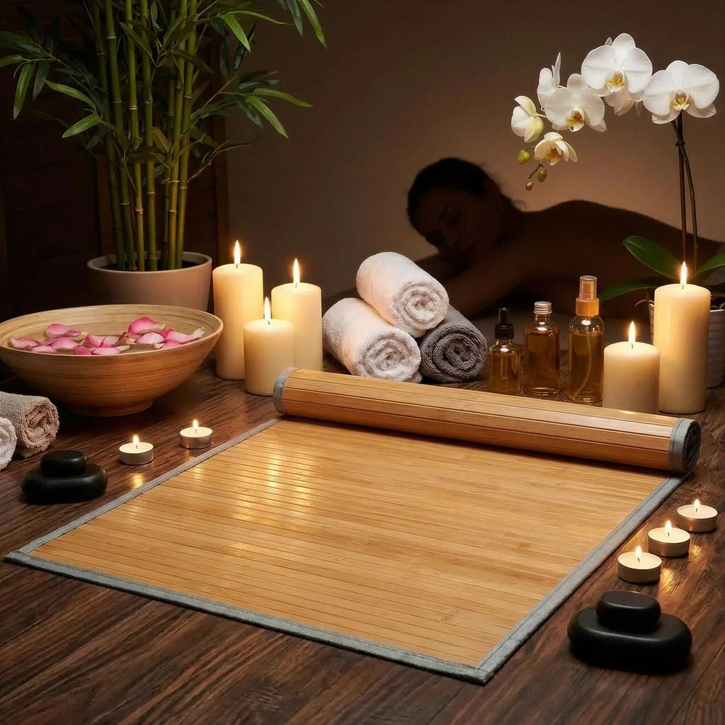 BAMBOO BATH MAT RUG 75x50 CM ANTI-SLIP BAMBOO