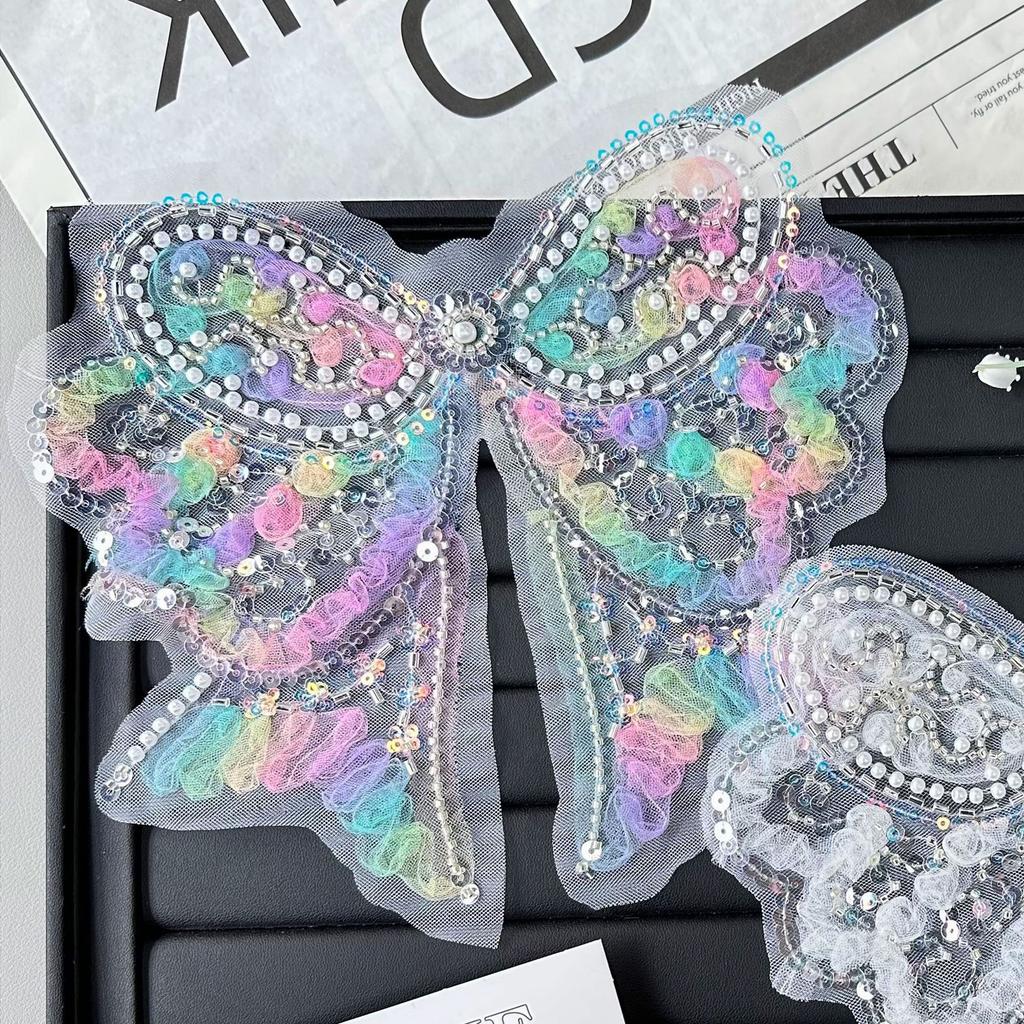 Netz Perlen Pailletten Spitze Schleife Vielseitiger Rock Pullover Stoffaufkleber Dekorative Bekleidungsaccessoires