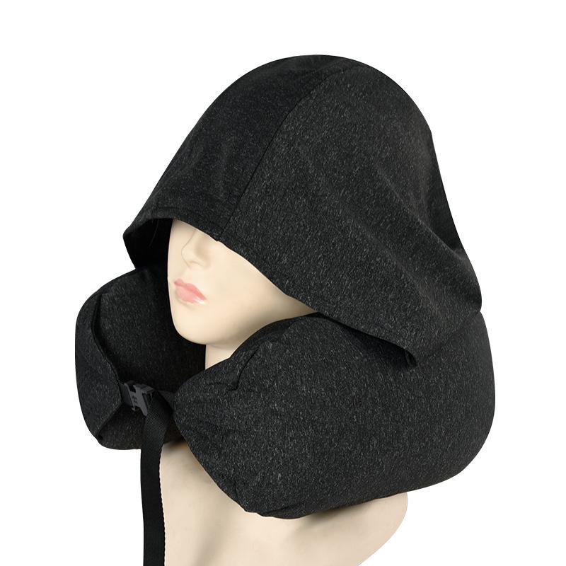 Particle U-Shaped Hooded Neck Pillow: Multi-functional, Light-Blocking, Breathable, for Airplane Nap & Lumbar Support