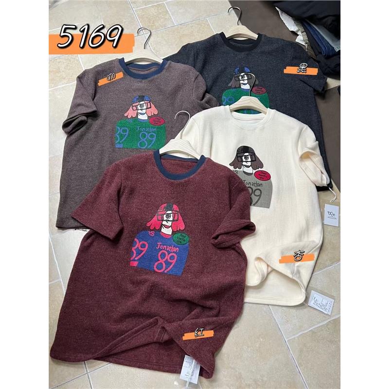 

Women s Winter Korean Style Loose Plus Size Casual Thick Brushed Short Sleeve T-Shirt One Size вино красного